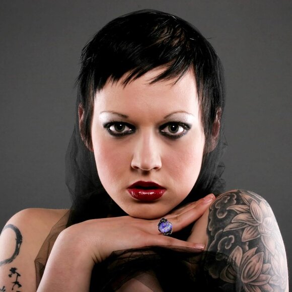 Simulated Fire Opal Ring for Women by Ginger Lyne | Elven Gothic Black Plated fo - Picture 3 of 5